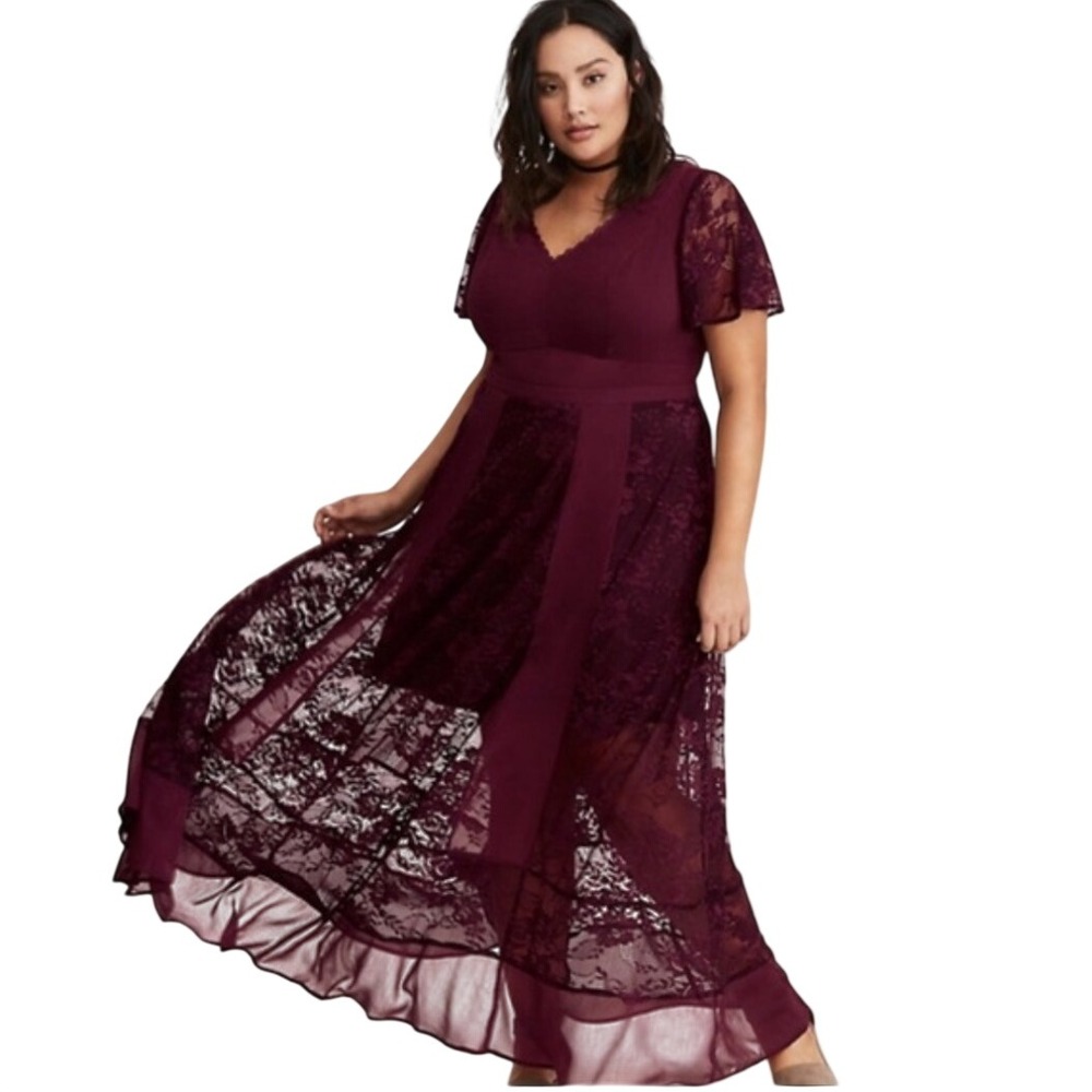 Torrid Insider Collection Lace Maxi Dress 20 Burgundy Whimsygoth Dark Fairy Boho
